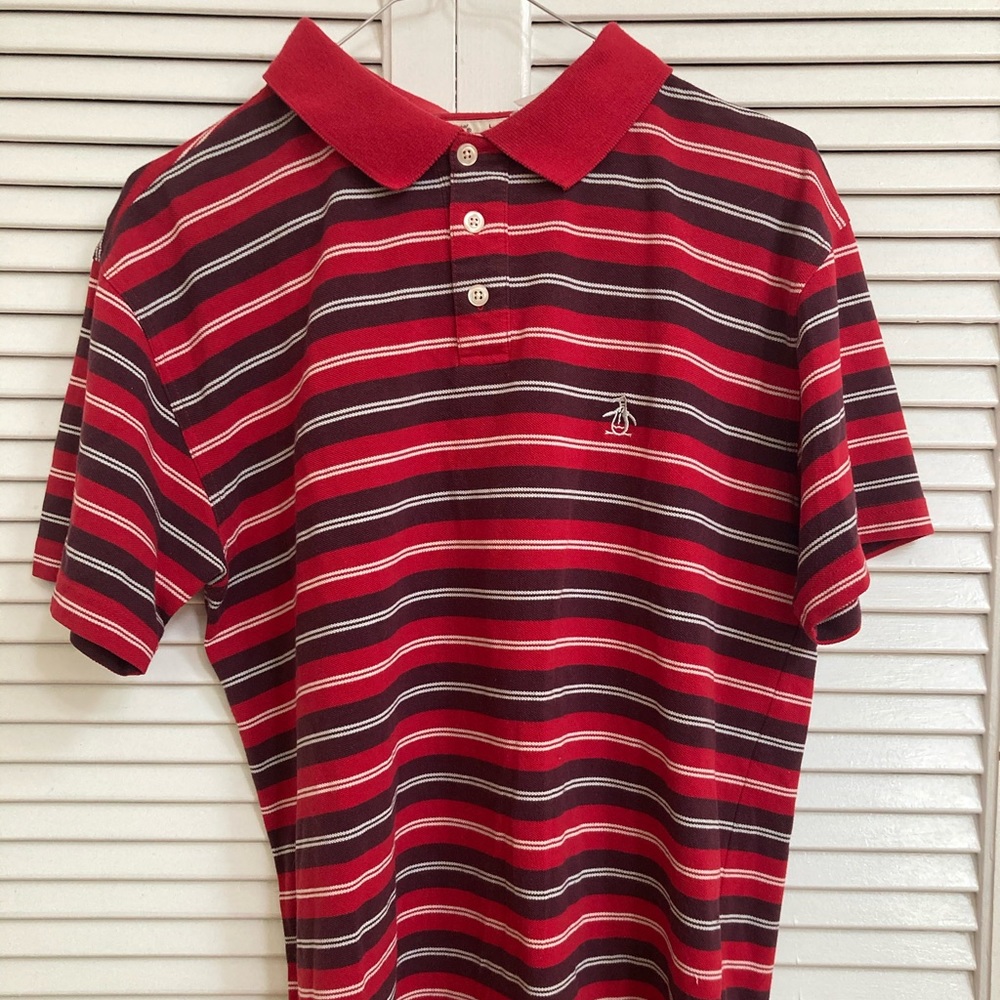 Thrifted red striped polo